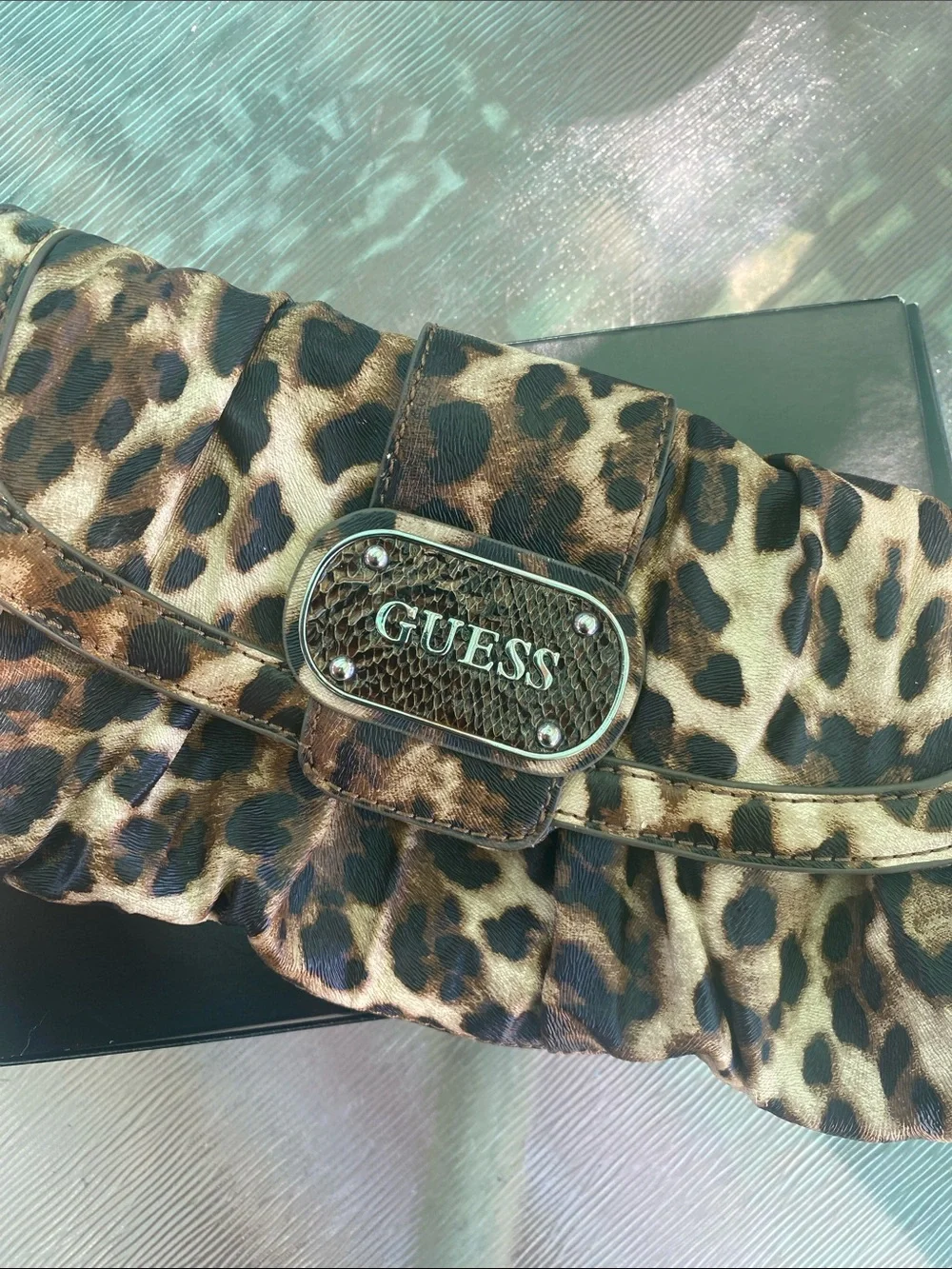 GUESS Leopard-Print Clutch in Brown and Black